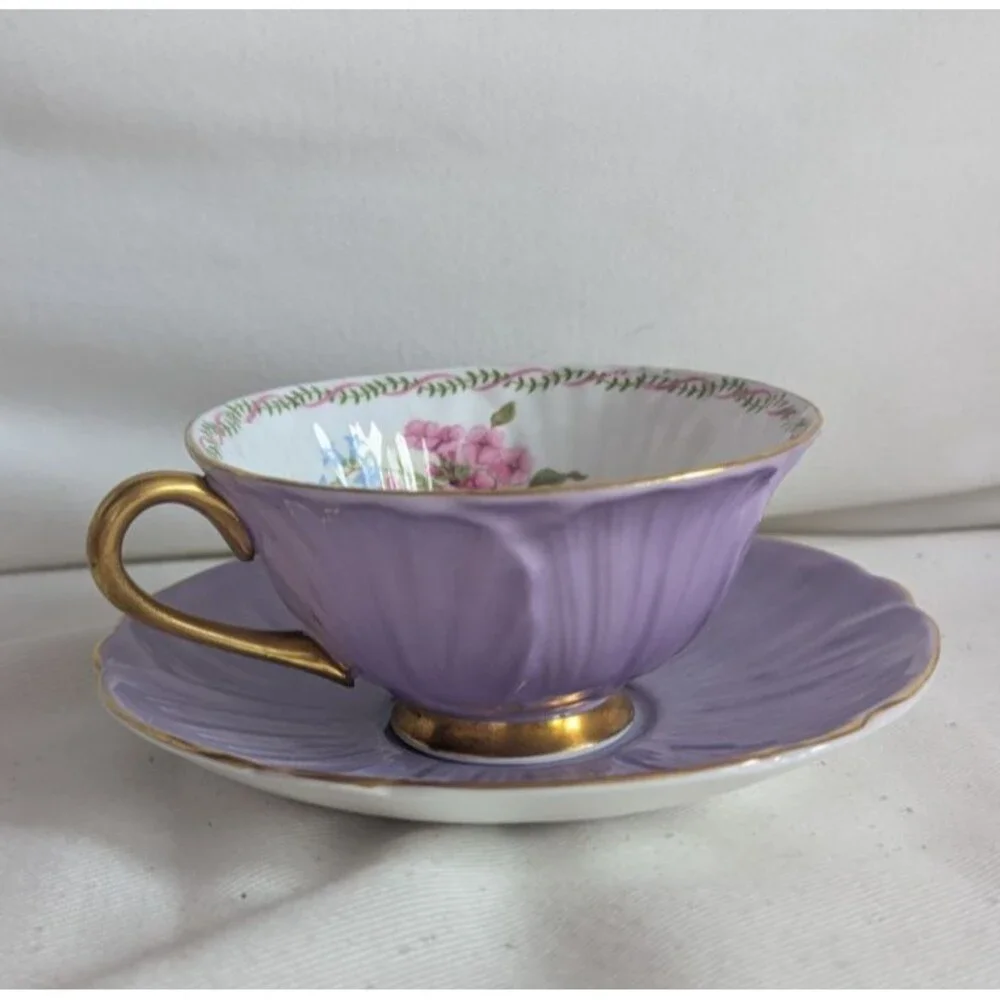 Vintage Shelley Bone China Wildflower Lilac Oleander Shape Tea cup & Saucer